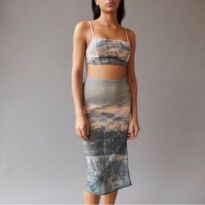 Urban Outfitters Scenic Print Pencil Skirt and shirt